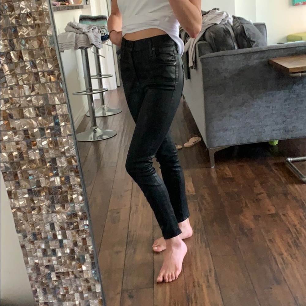 AGOLDE SOPHIE HIGH RISE CROP IN BLACK LEATHERETTE